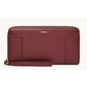 New Fossil Jori Zip Clutch wristlet RFID wallet Wine